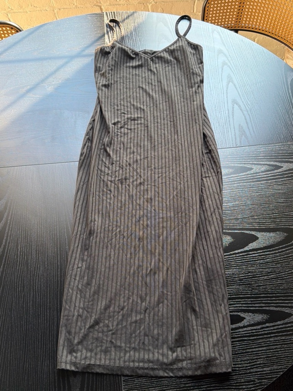 SHEIN Black Pinstripe Slip Midi Dress